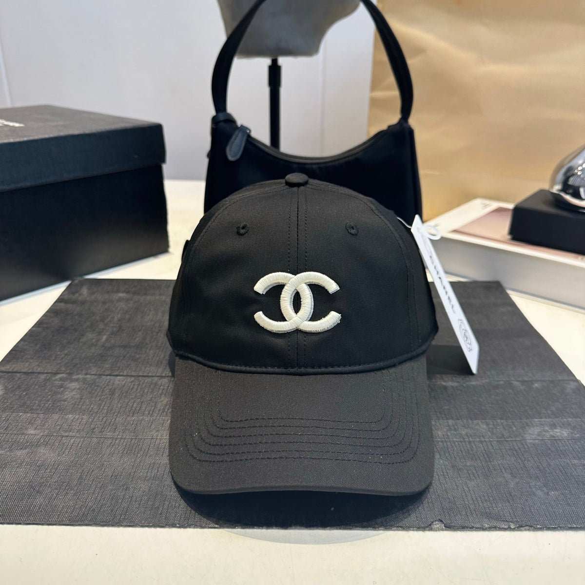 Embroidered Cotton Baseball Cap — Black